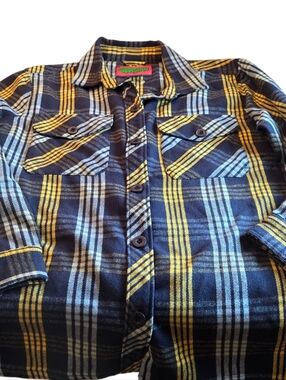 EMPYRE Flannel Jayden Blue and Yellow Plaid Button-Up Shirt Size Med NWT